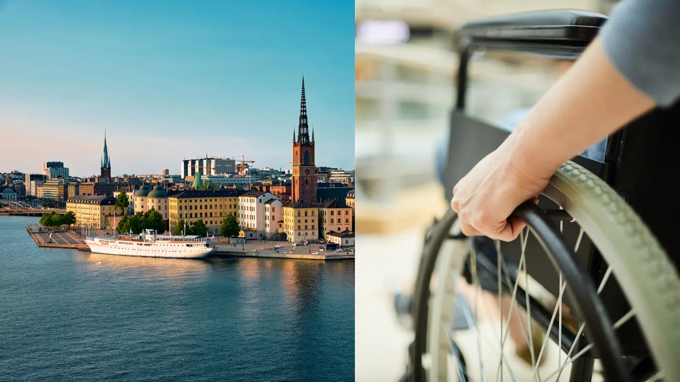 Bild på Stockholm och en person med personlig assistans hos ett assistansbolag i Stockholm.